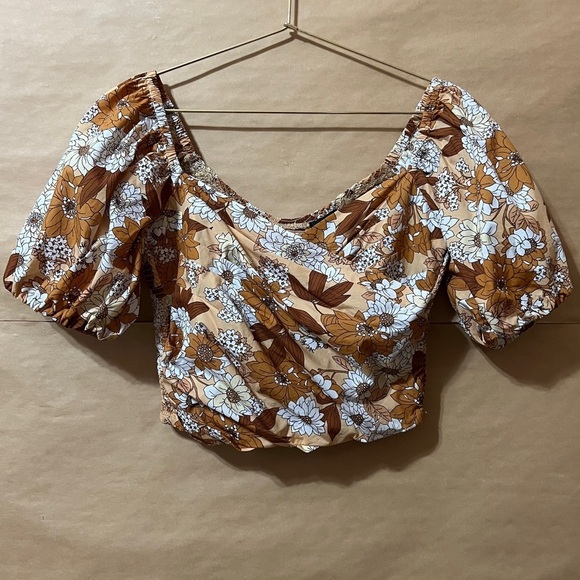 J. Crew | Puff Sleeve Organic Cotton Cropped Top Pleated Zinnia Floral Size XS - Picture 1 of 8